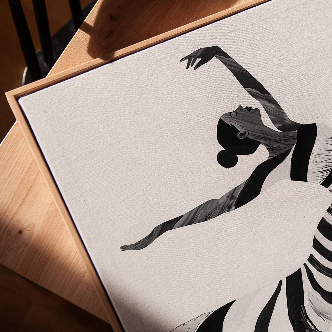 Minimalist Ballet Dancer In Striped Gown Black And White Wall Art - Image 3