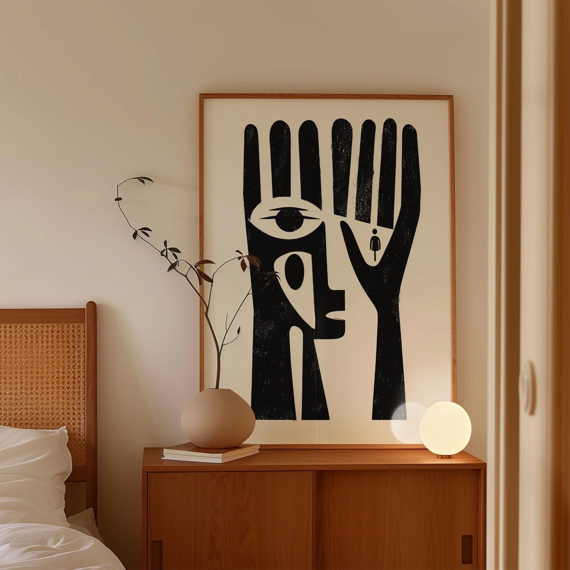 Hand Holding Eye Abstract Face Cubist Style Black White Poster - Image 4