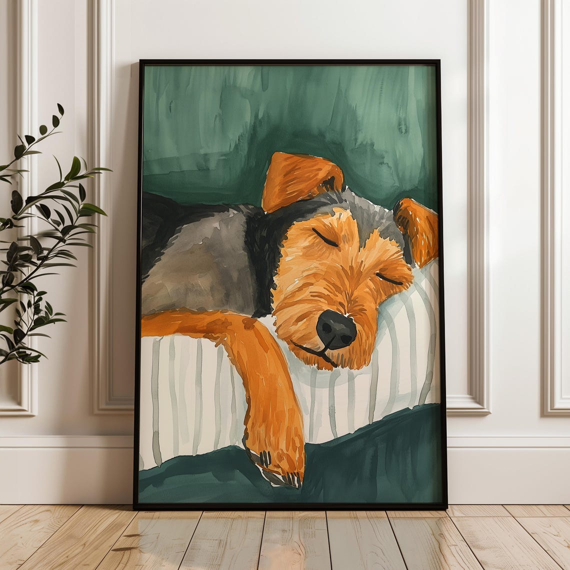 Sleeping Terrier Puppy Watercolor Cozy Dog Portrait Wall Art