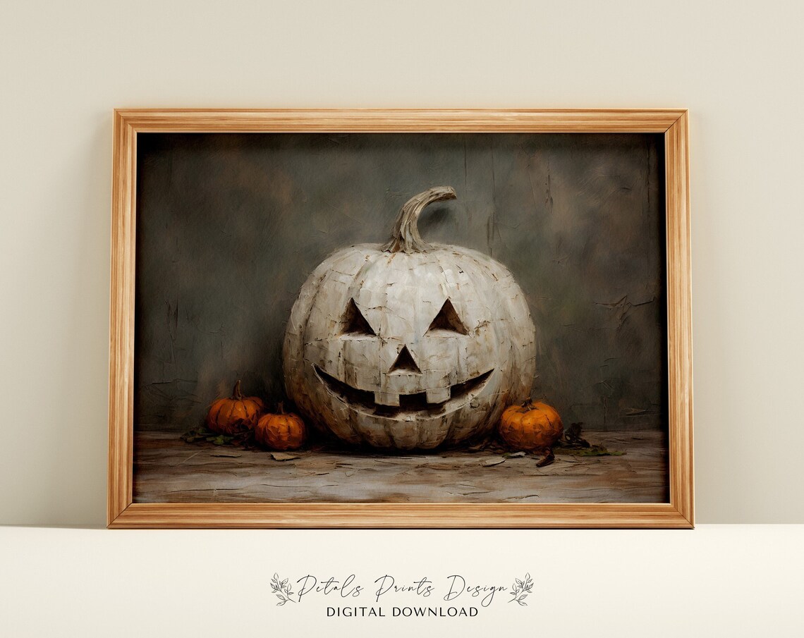 Vintage Pumpkin Halloween Art Print, Rustic Jack-O'-Lantern