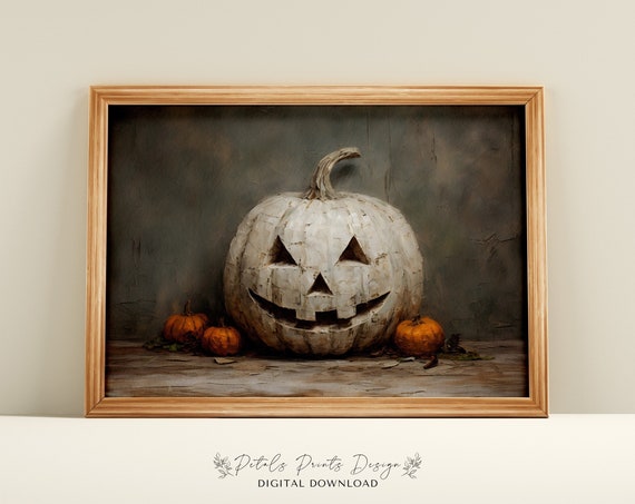 Vintage Pumpkin Halloween Art Print, Rustic Jack-O'-Lantern