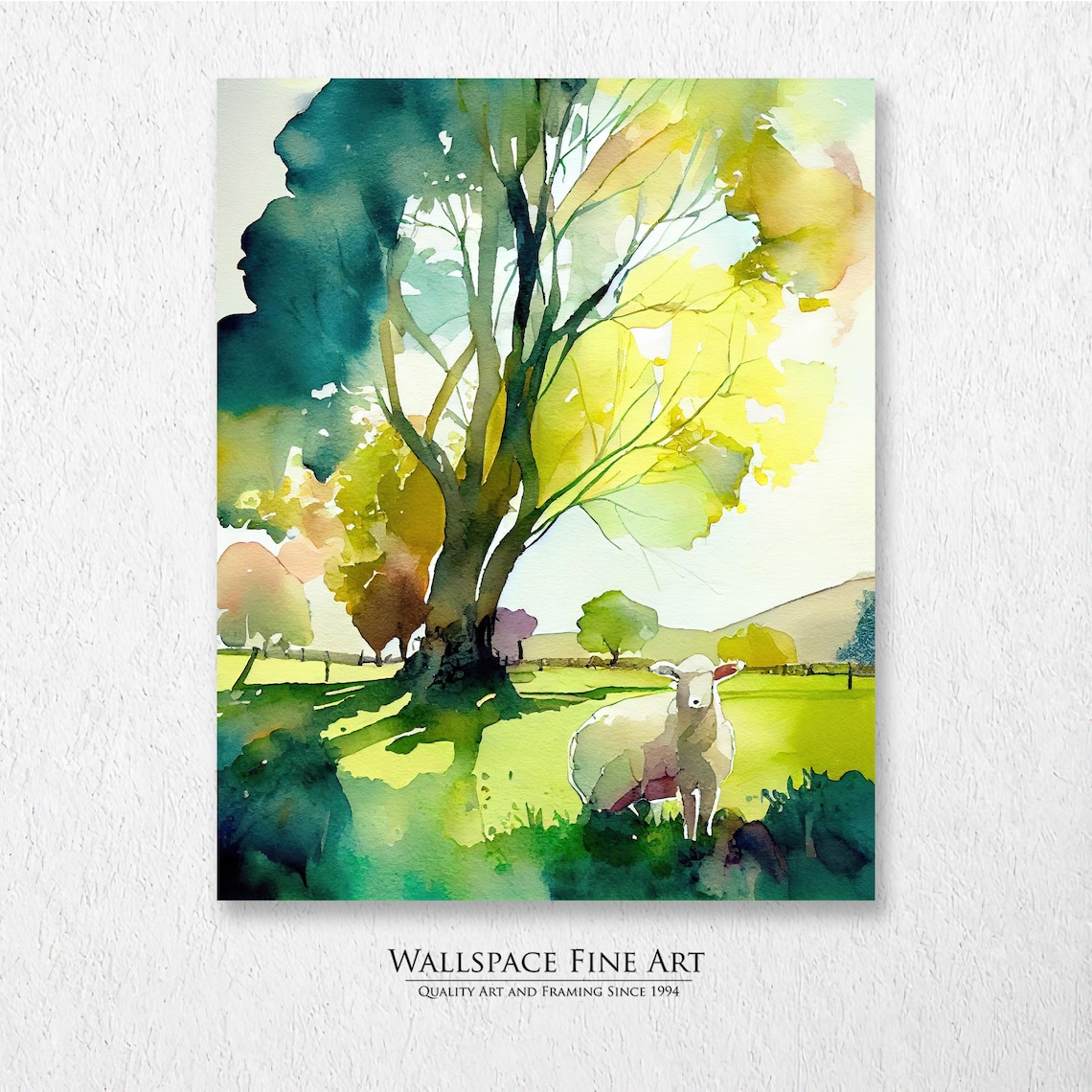 Sheep Under Tree Summer Meadow Watercolor Country Art Poster