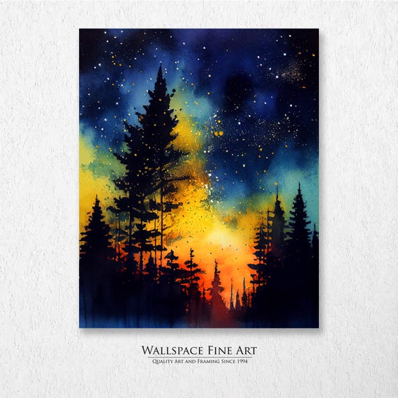 Brilliant Colorful Sunset Watercolor Landscape Painting Wall Art Dcor Print Wallspace Fine 20132