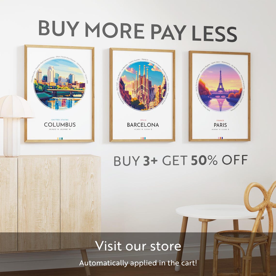 Columbus Ohio Downtown Skyline River Reflection Travel Poster - Image 3