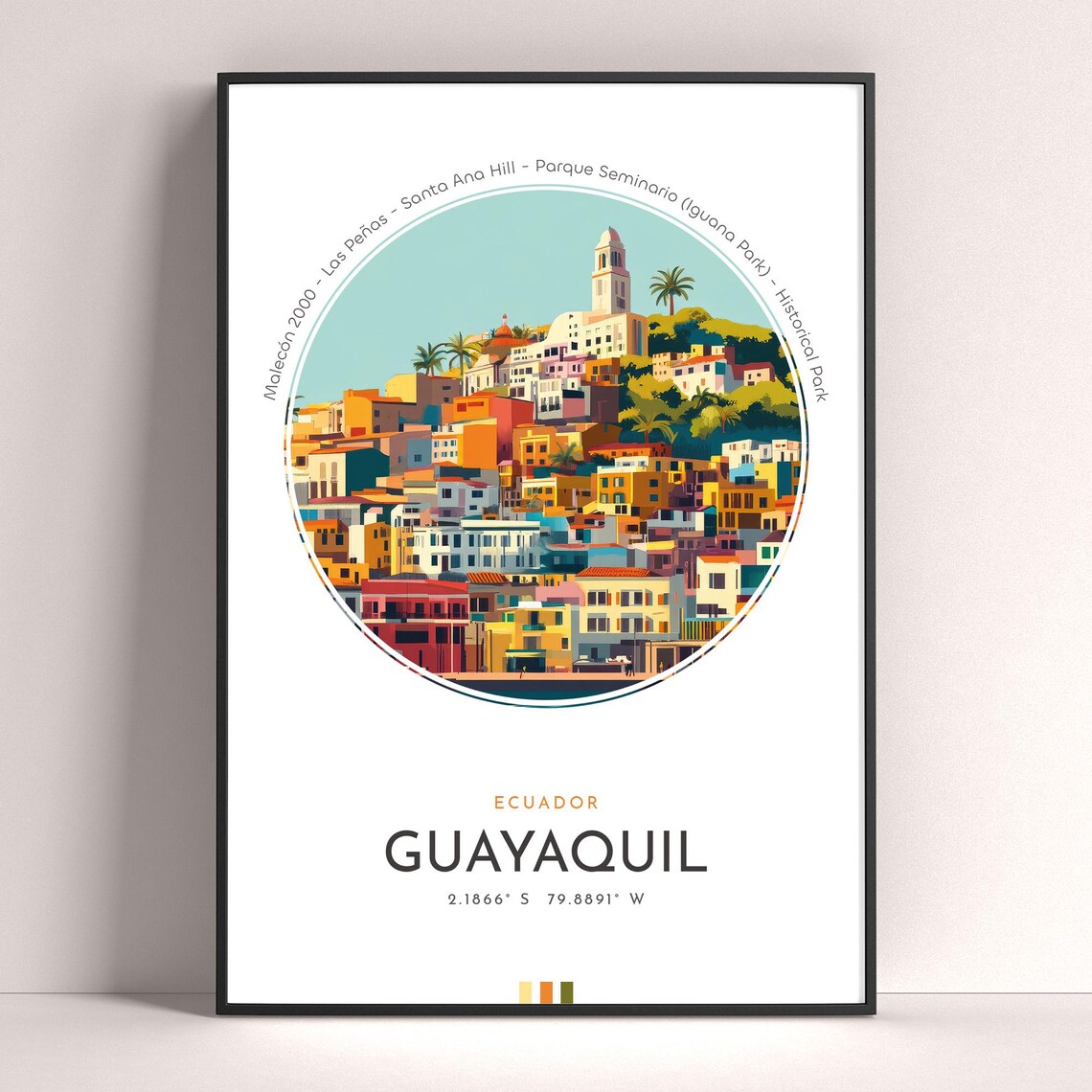 Guayaquil City Travel Poster, Ecuador Landscape