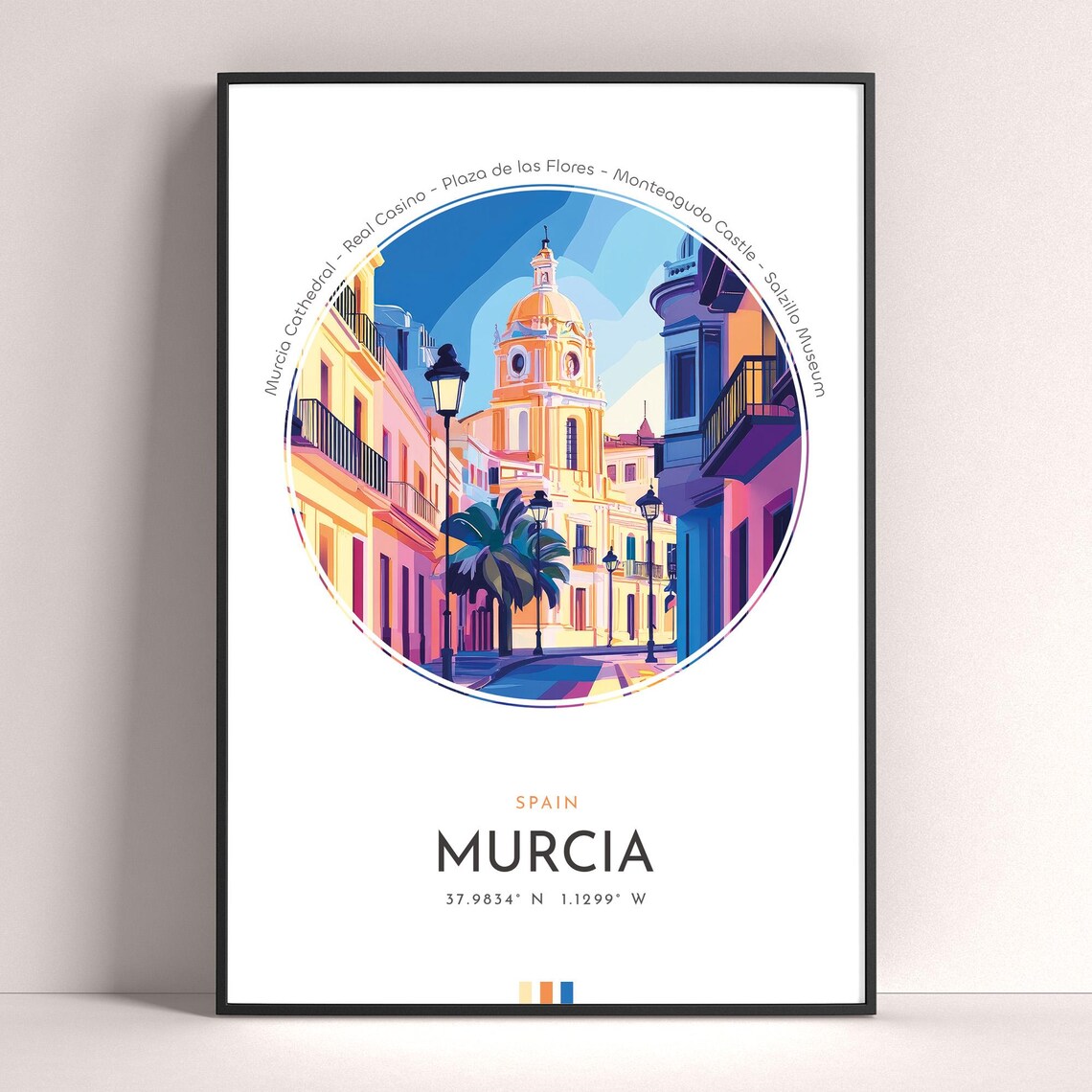 Murcia Spain Historic Cathedral and Old Town Street Travel Poster