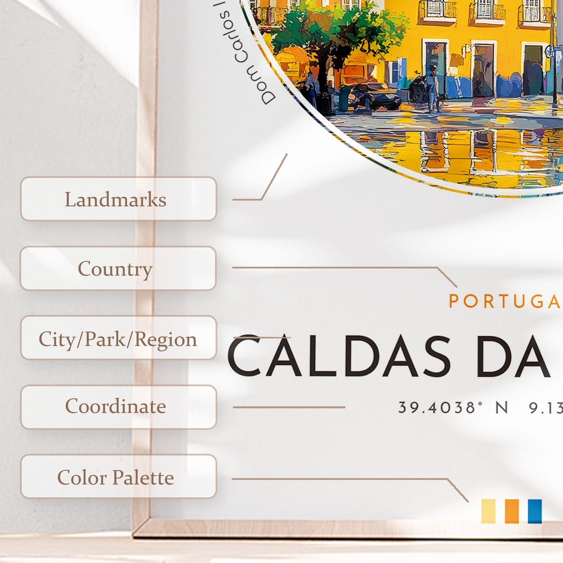 Caldas da Rainha Portugal Ceramics Town Square Travel Poster - Image 2