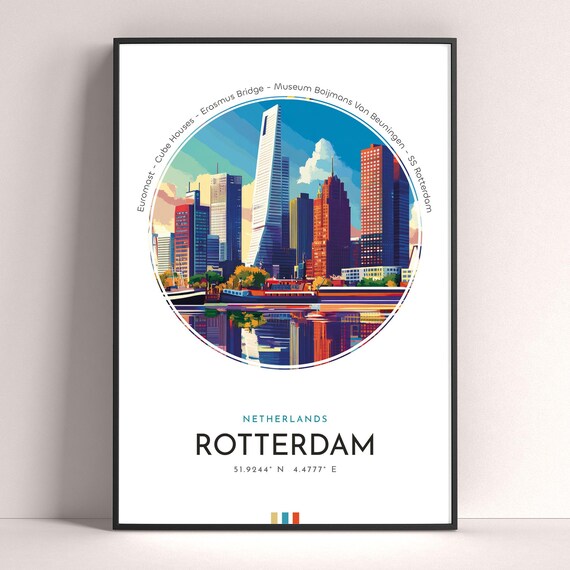 Rotterdam Netherlands Modern Skyline Cityscape Travel Poster