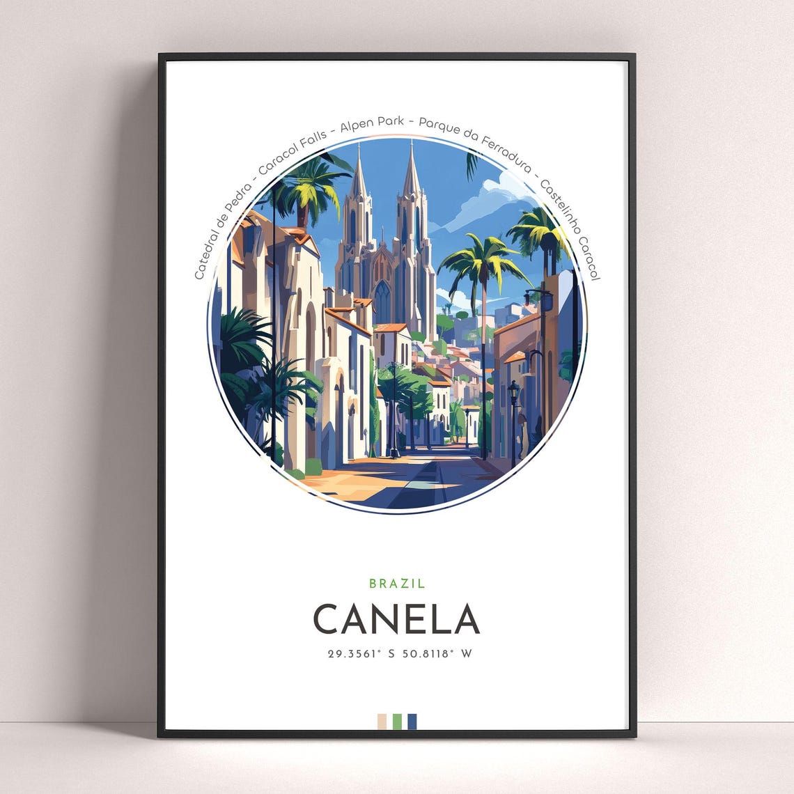 Canela Brazil Stone Cathedral Street Palm Trees Travel Poster