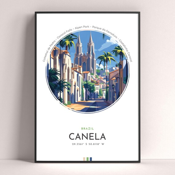 Canela Brazil Stone Cathedral Street Palm Trees Travel Poster