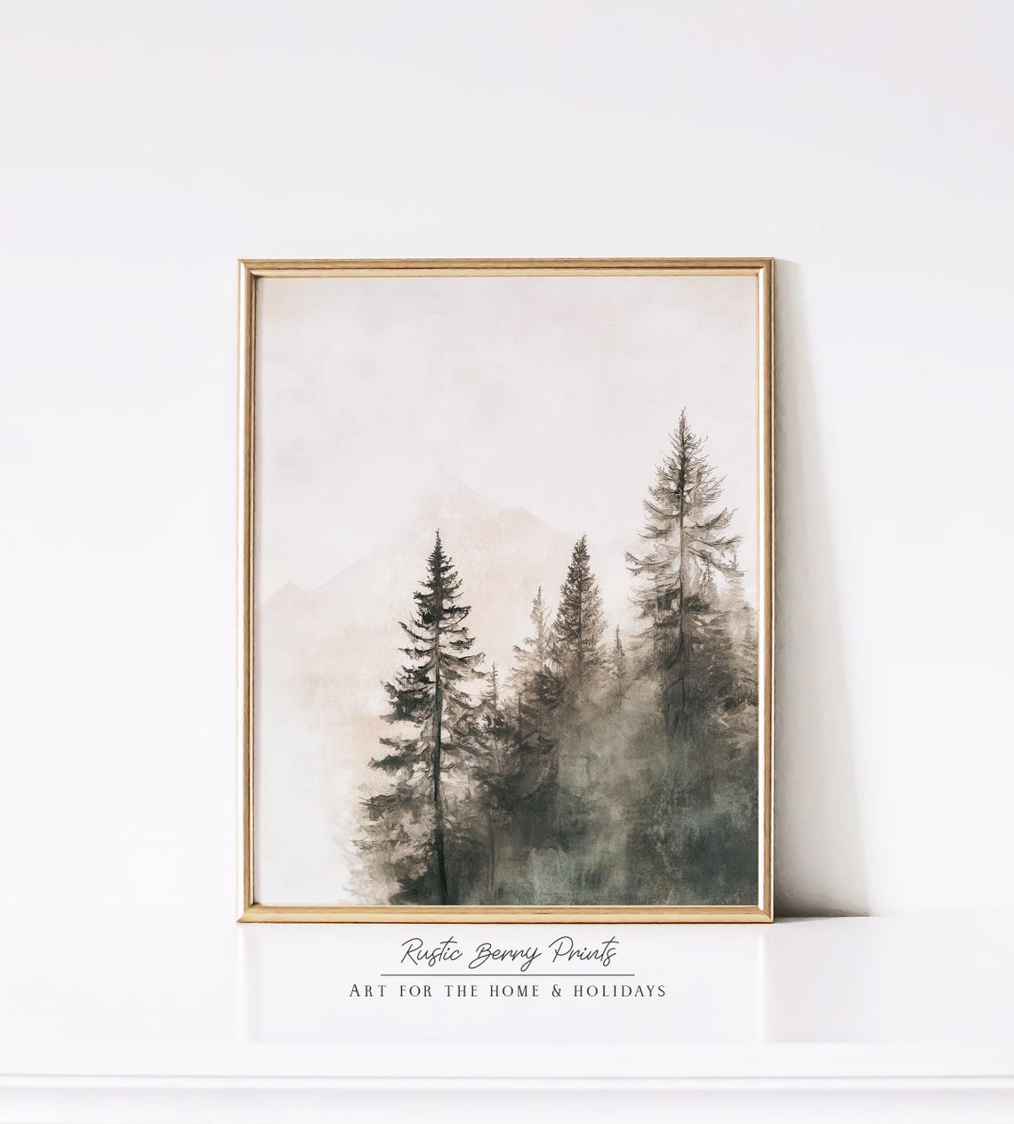 Rustic Trees Landscape Farmhouse Painting Wall Art Mountains Vintage Print Cottagecore Art - Image 2