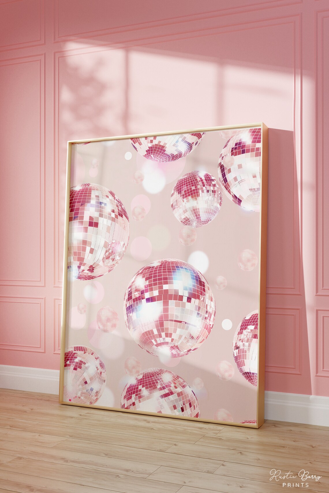 Pink Disco Ball Party Glam Bokeh Mirror Ball Wall Art Poster