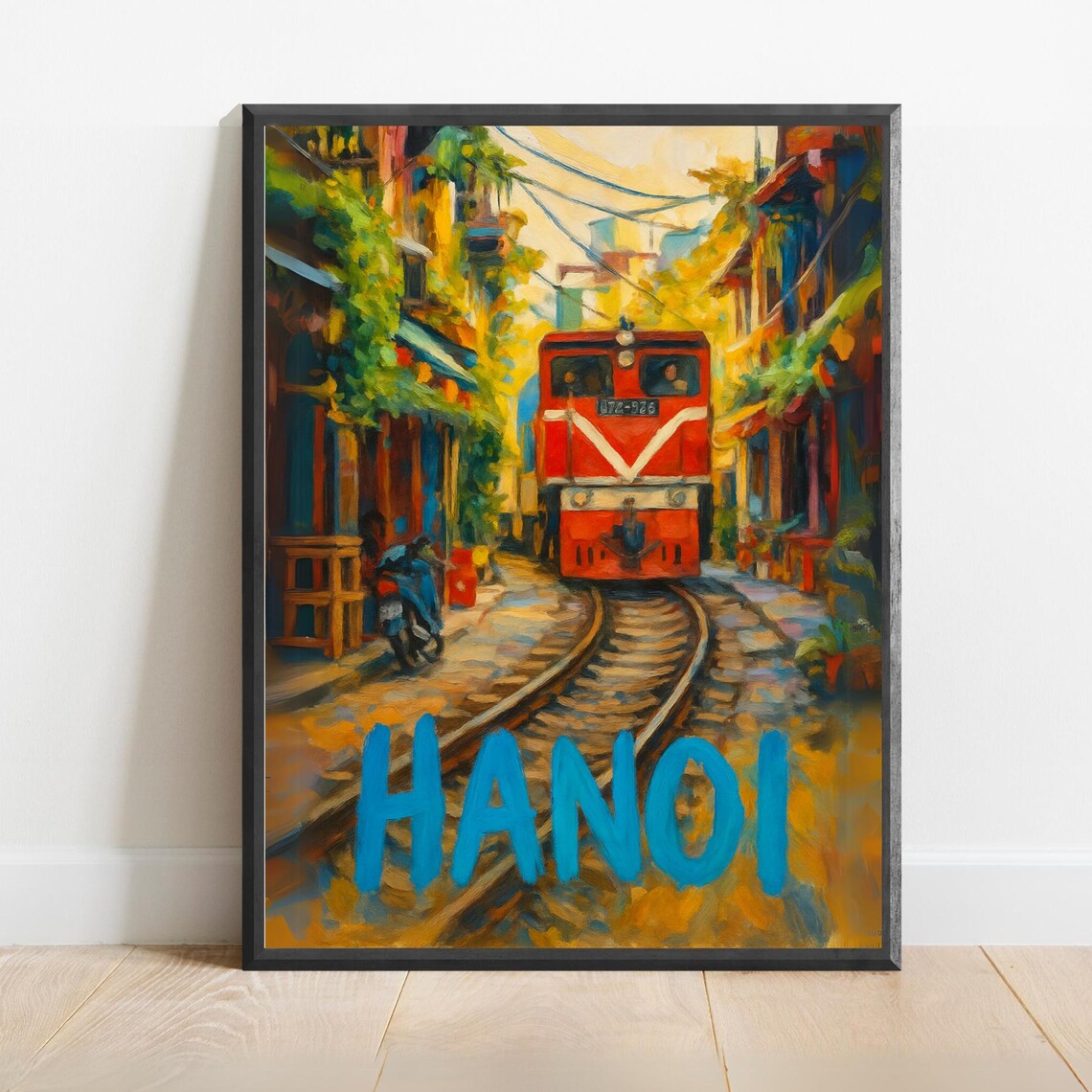 Hanoi Train Street Vietnam Red Train Narrow Cityscape Art Poster