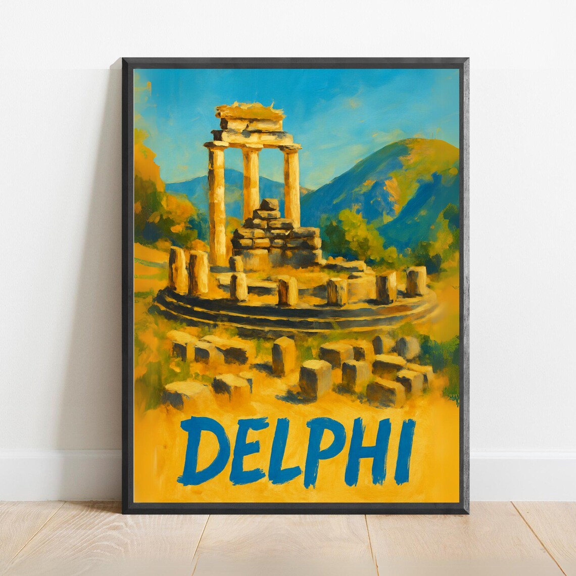 Delphi Ancient Greece Temple Ruins Golden Sunset Travel Poster