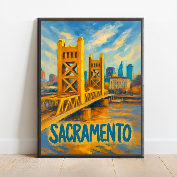 Sacramento Tower Bridge California Cityscape Painting Poster