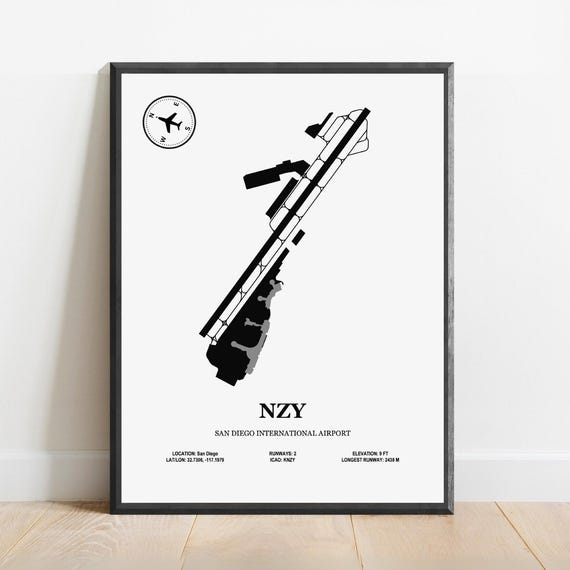 Nzy San Diego International Airport Design Map Aviation Poster