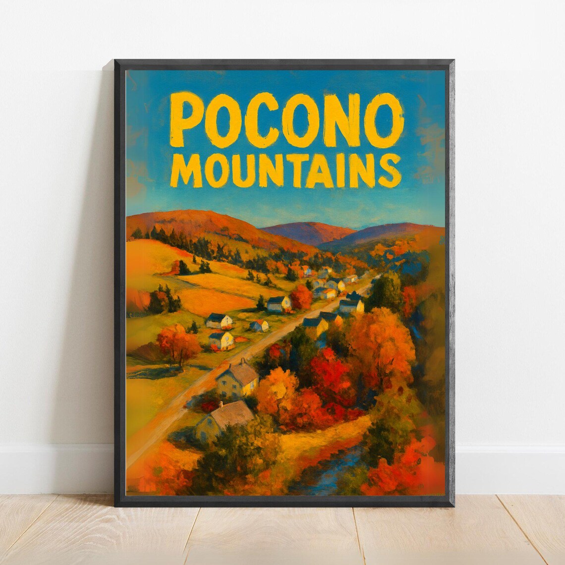 Pocono Mountains Vintage Travel Poster With Autumn Valley Village