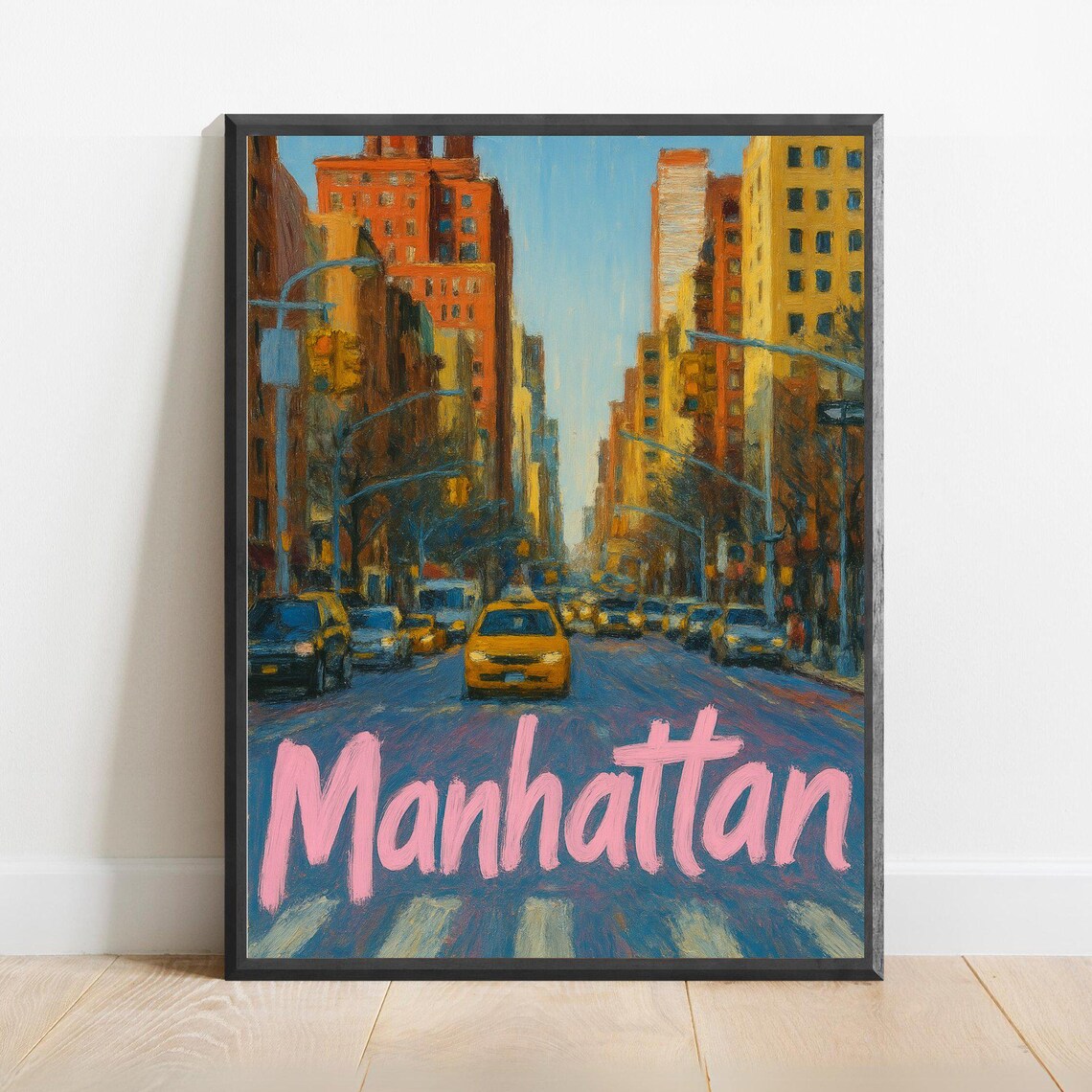 Manhattan Yellow Taxis Busy Street Impressionist Travel Poster