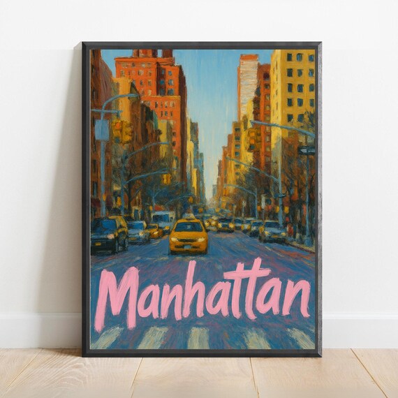 Manhattan Poster Impressionist Travel Art Print Modern Wall Decor Bold Textured Brushstrokes