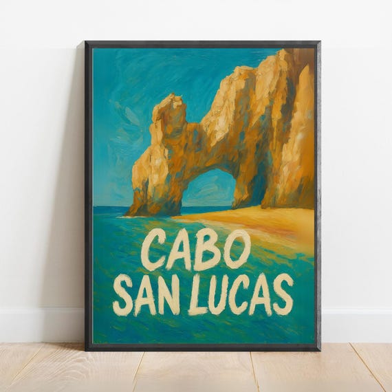 Cabo San Lucas Poster El Arco Beach Print Colorful Mexico Travel Wall Art For Coastal Tropical Decor