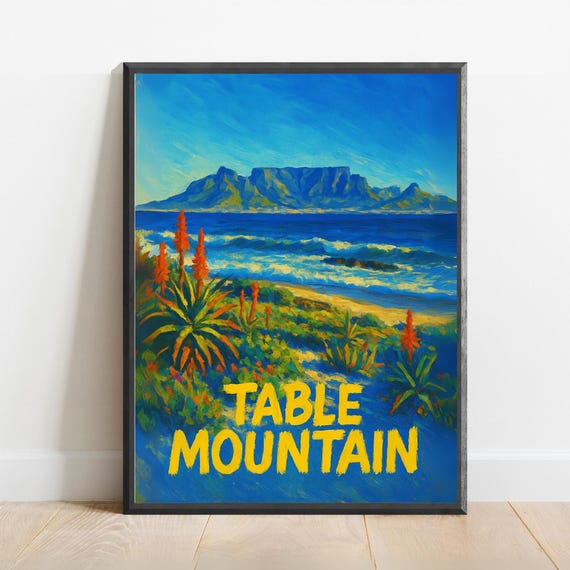 Table Mountain Poster Vibrant Cape Town Wall Art Print South Africa Landscape Decor For Travel Nature Lovers
