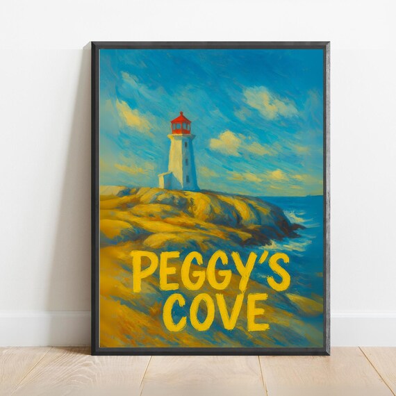 Peggy's Cove Lighthouse Nova Scotia Canada Coastal Painting Poster