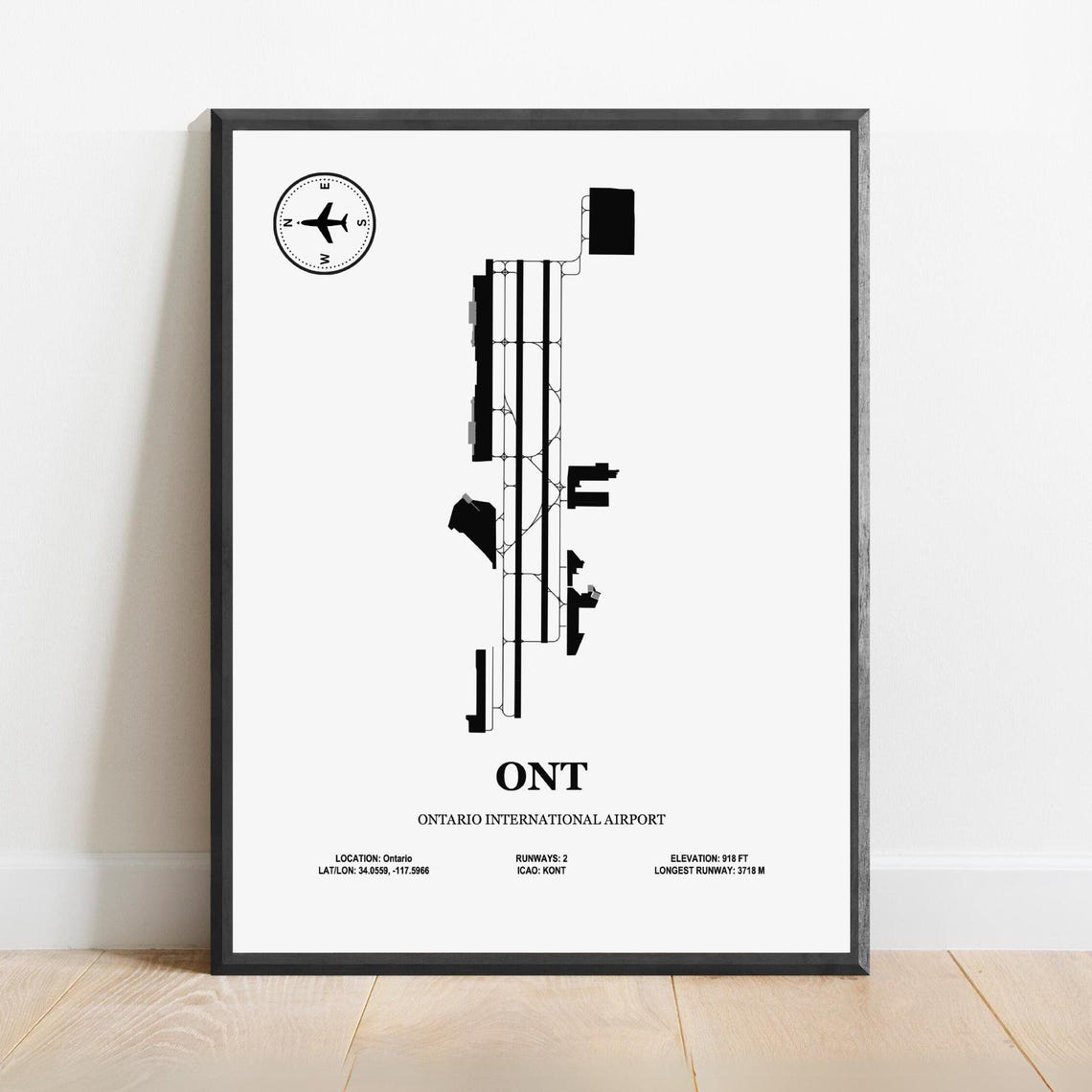 Ont Ontario International Airport Design Map Aviation Poster