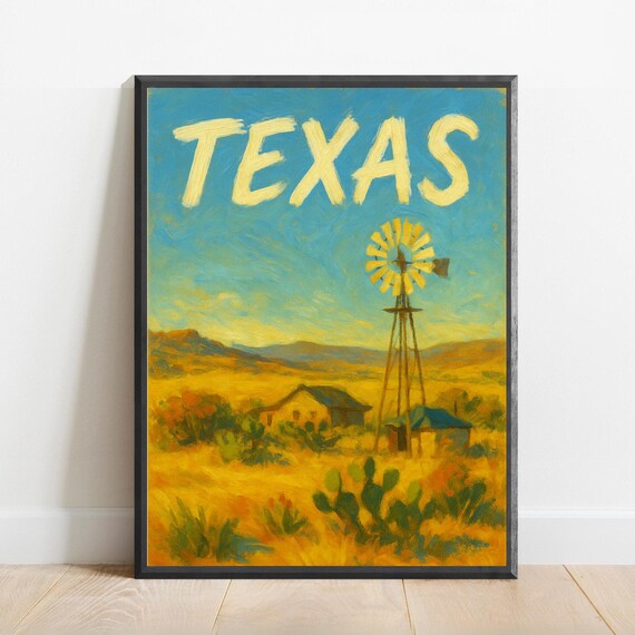 Texas Poster Impressionist Travel Art Print Modern Wall Decor Bold Textured Brushstrokes