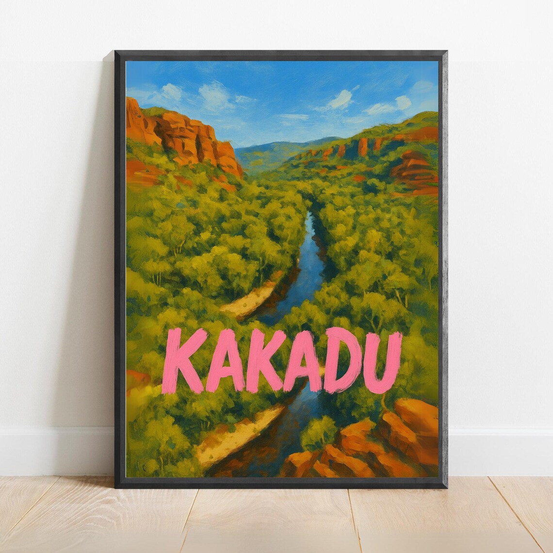 Kakadu Australia River Gorge Red Cliffs Pink Type Travel Poster