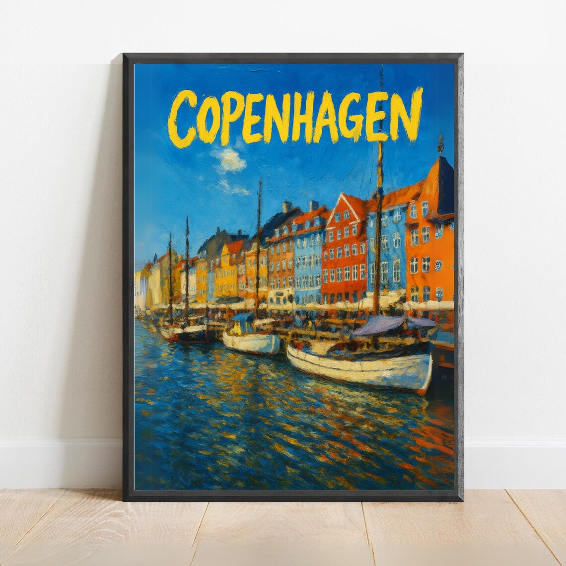 Copenhagen Nyhavn Harbor Colorful Boats Denmark Travel Poster