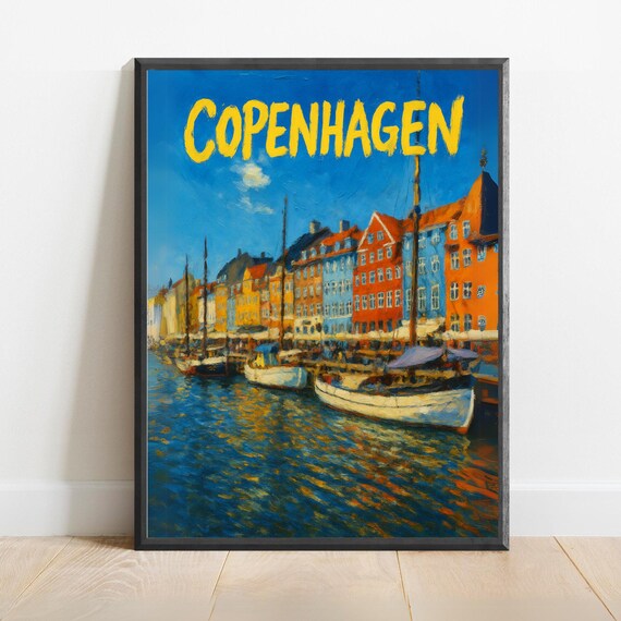 Copenhagen Poster Nyhavn Harbor Wall Art Print Denmark Travel Illustration Colorful Scandinavian Decor