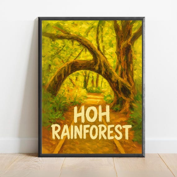 Hoh Rainforest Poster Mystical Washington Nature Print Pacific Northwest Wall Art Forest Trail Landscape Decor