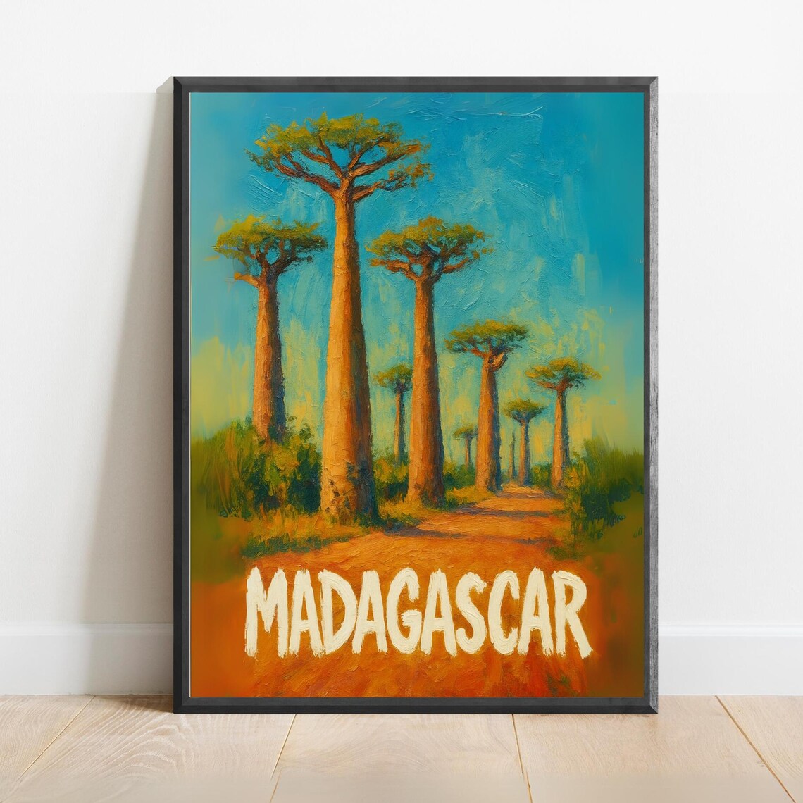 Madagascar Baobab Avenue Painterly Tropical Africa Travel Poster