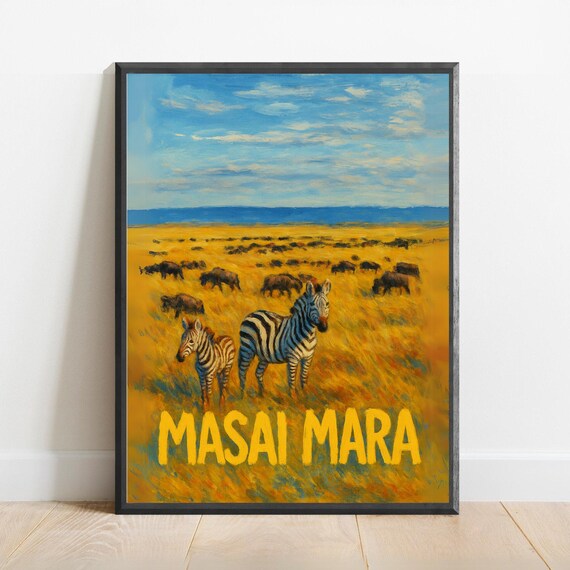 Masai Mara Poster African Safari Wildlife Wall Art Print Zebra Savannah Landscape Travel Decor