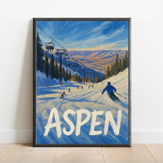 Aspen Poster Impressionist Travel Art Print Modern Wall Decor Bold Textured Brushstrokes