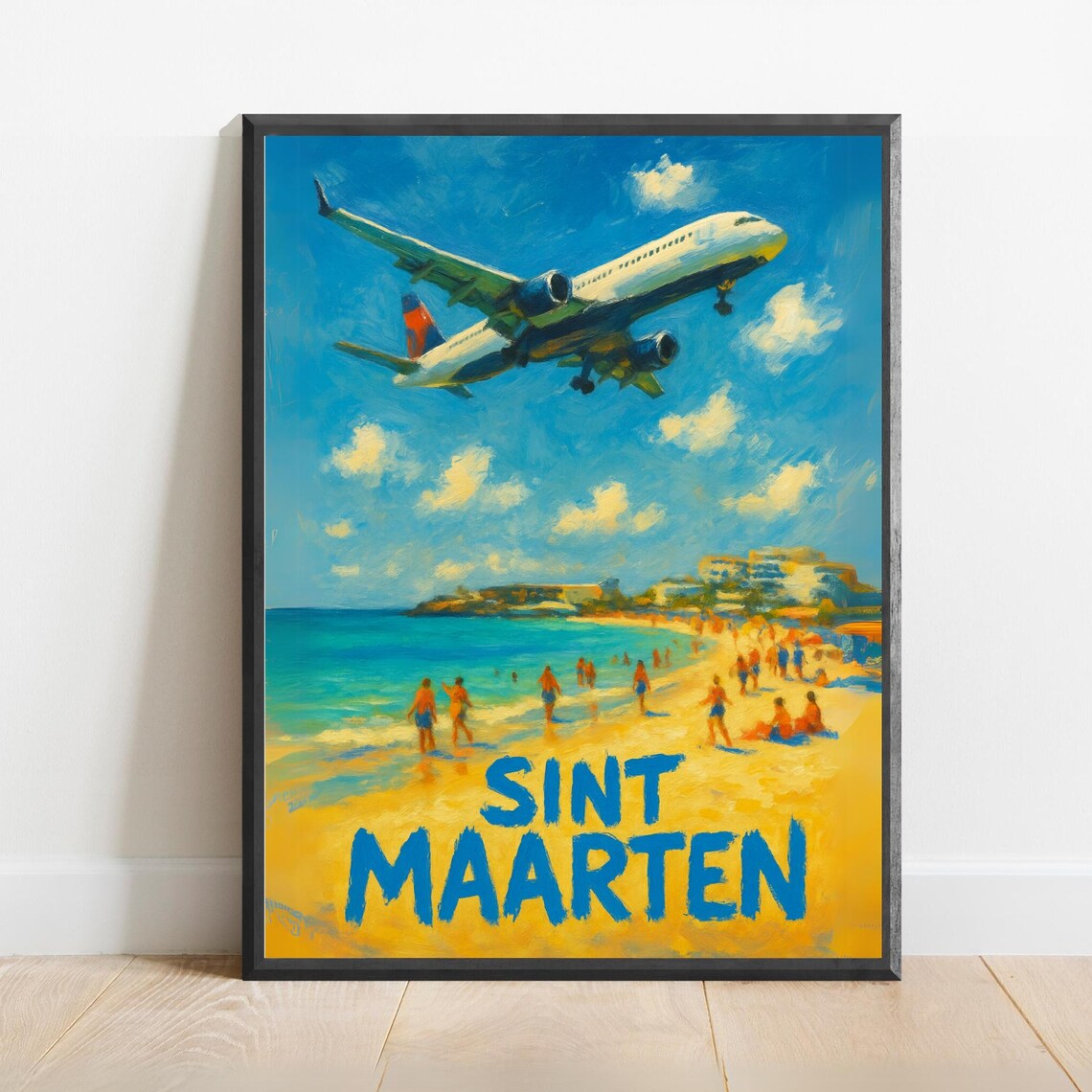 Sint Maarten Beach Scene Travel Poster, Tropical Decor