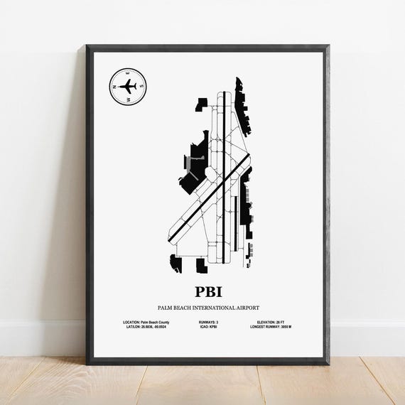 Pbi Palm Beach International Airport Design Map Aviation Poster