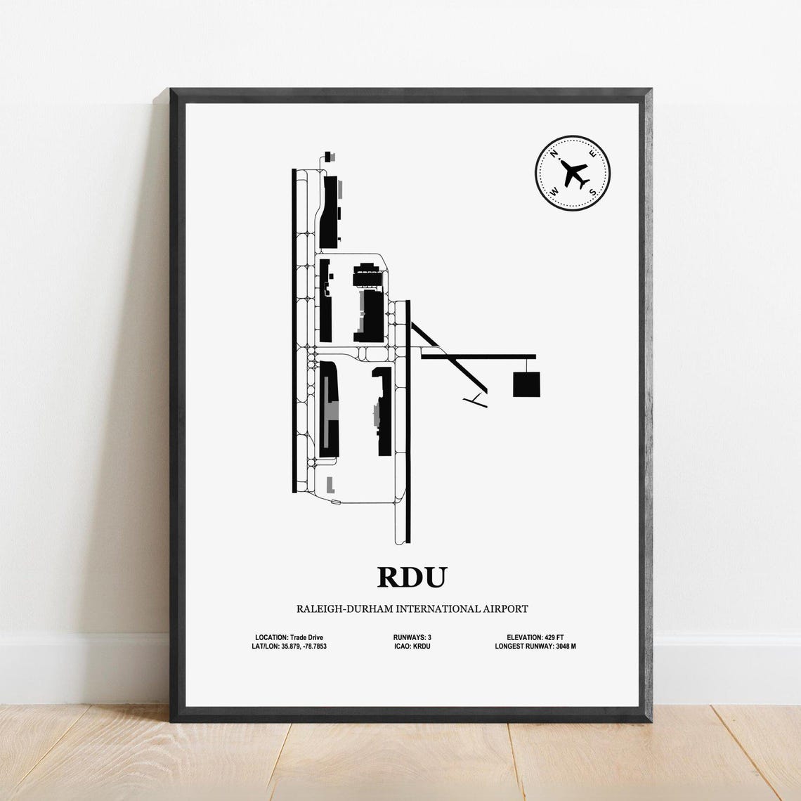 Rdu Raleighdurham International Airport Design Map Aviation Poster