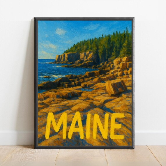 Maine Poster Impressionist Travel Art Print Modern Wall Decor Bold Textured Brushstrokes