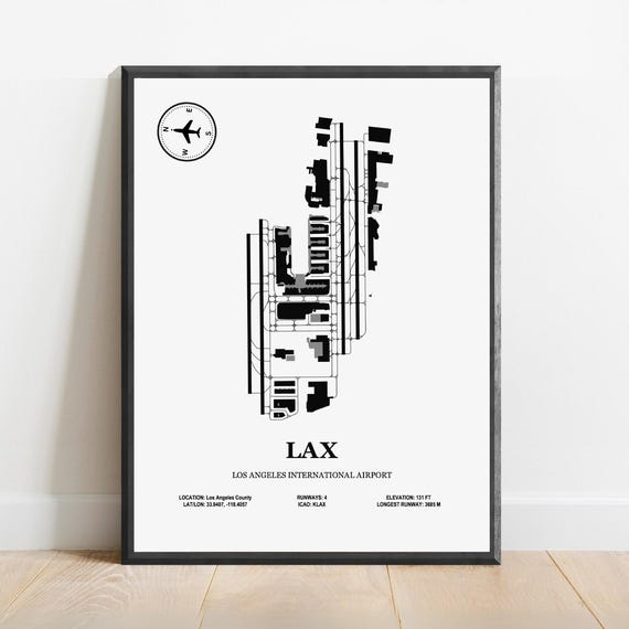 Lax Los Angeles International Airport Design Map Aviation Poster