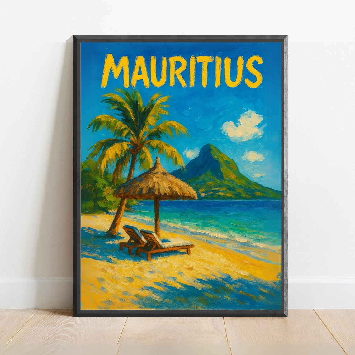 Mauritius Tropical Island Beach With Palm Umbrella Travel Poster