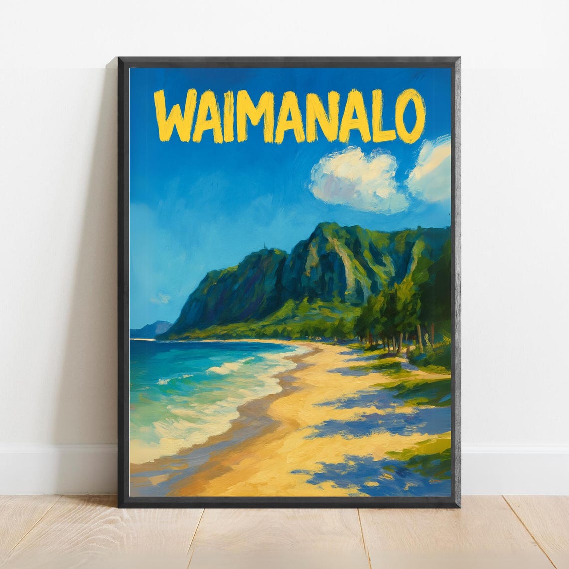 Waimanalo Beach Hawaii Tropical Island Coastline Travel Poster