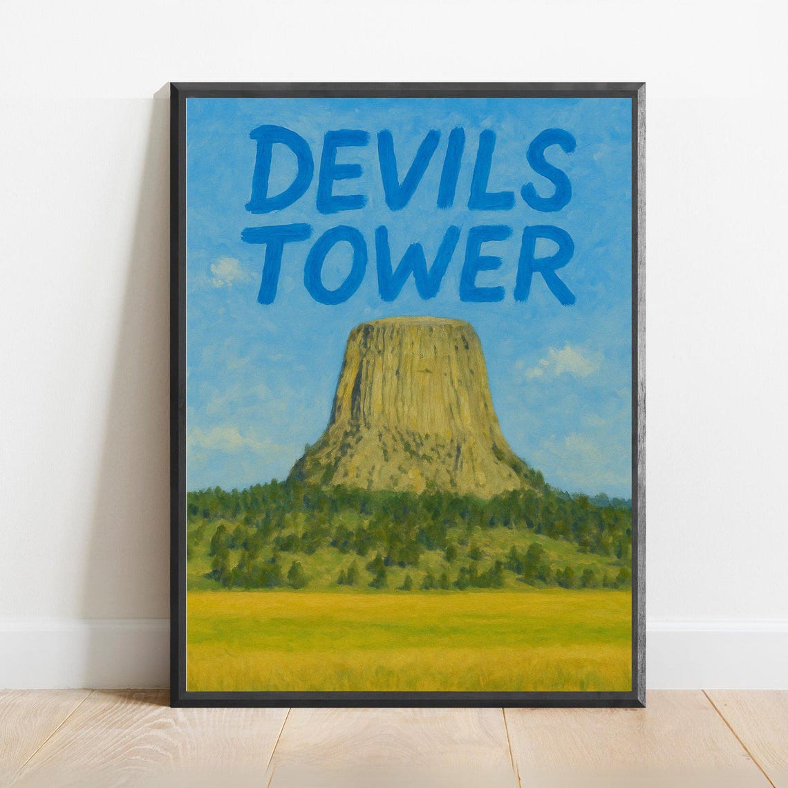 Devils Tower Wyoming Blue Sky Monument Landscape Travel Poster