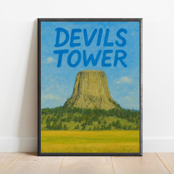 Devils Tower Wyoming Blue Sky Monument Landscape Travel Poster