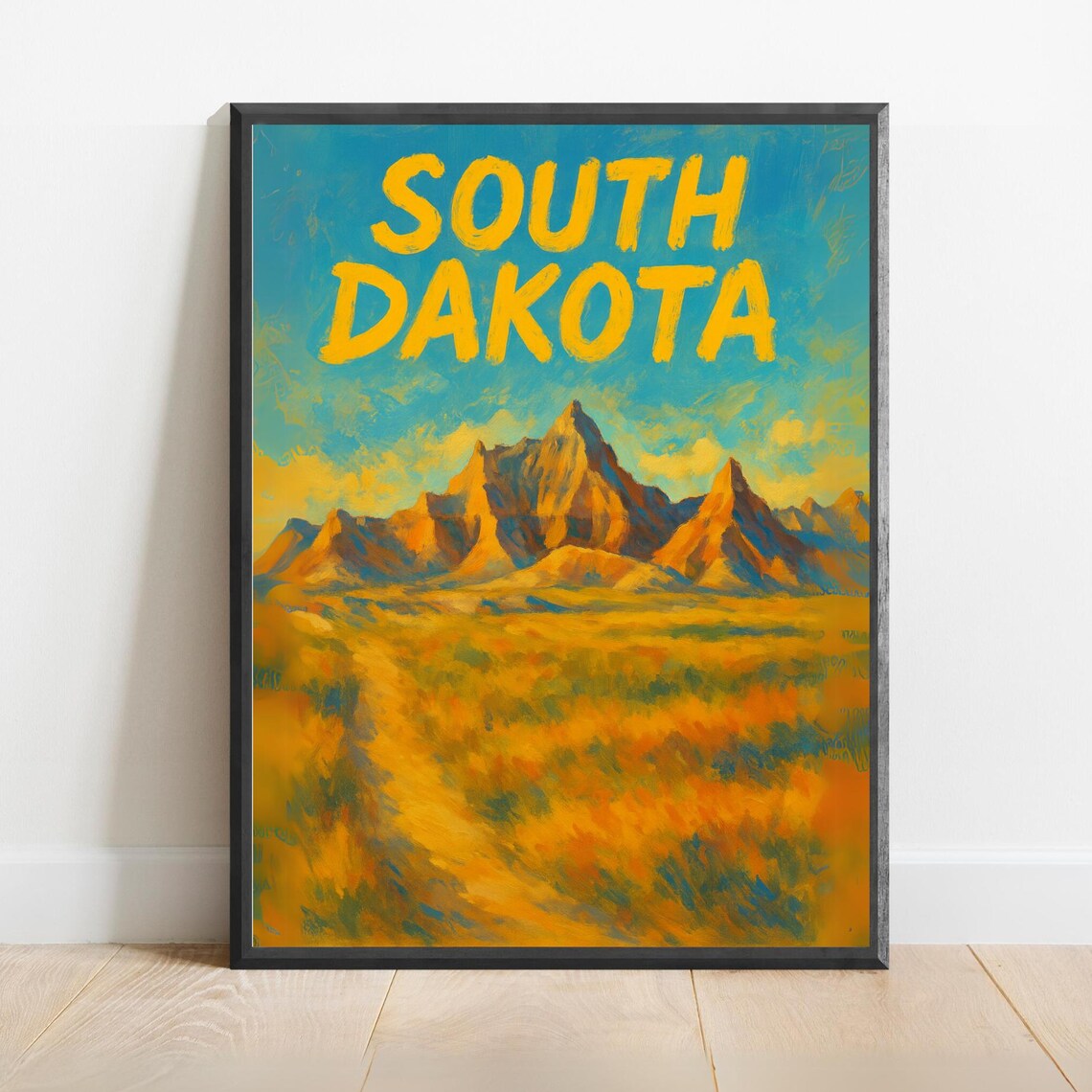 South Dakota Badlands Prairie Golden Sunset Landscape Poster