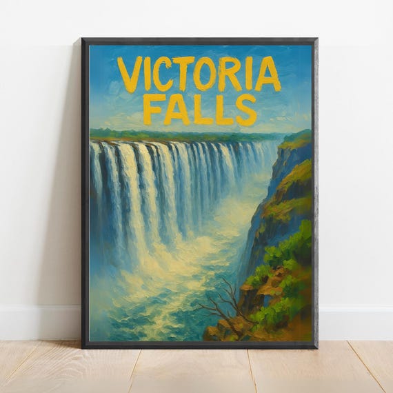 Victoria Falls Poster African Waterfall Landscape Wall Art Zambia Zimbabwe Nature Print For Travel Adventure Decor