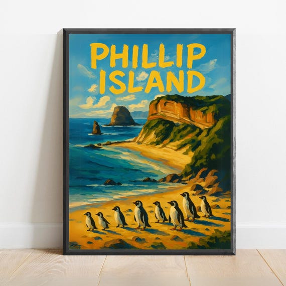Phillip Island Poster Australian Beach Wall Art With Penguins Coastal Nature Travel Print For Oceaninspired Decor
