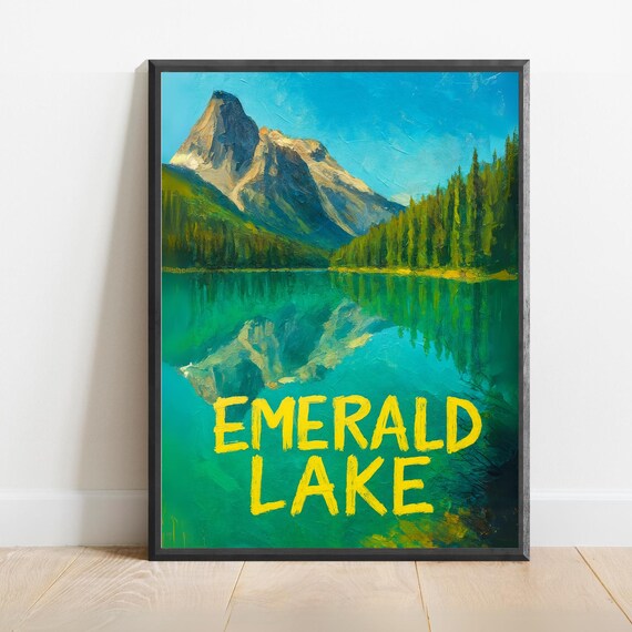 Emerald Lake Mountain Reflection Canadian Rockies Travel Poster