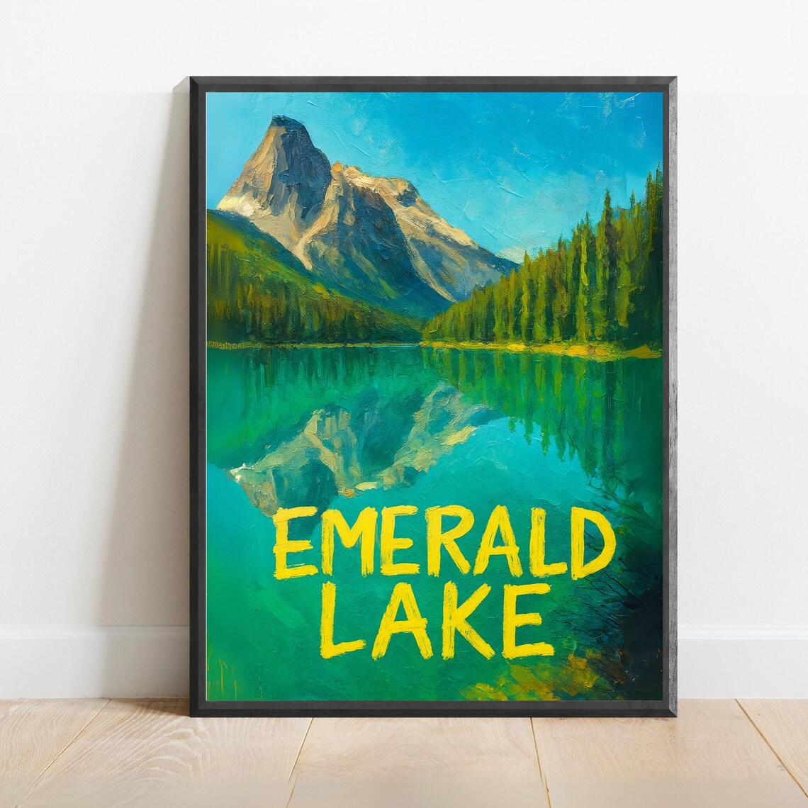 Emerald Lake Mountain Reflection Canadian Rockies Travel Poster