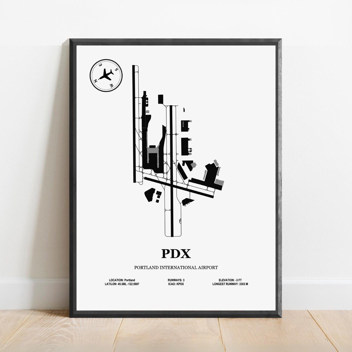PDX Portland International Airport Design Map Poster